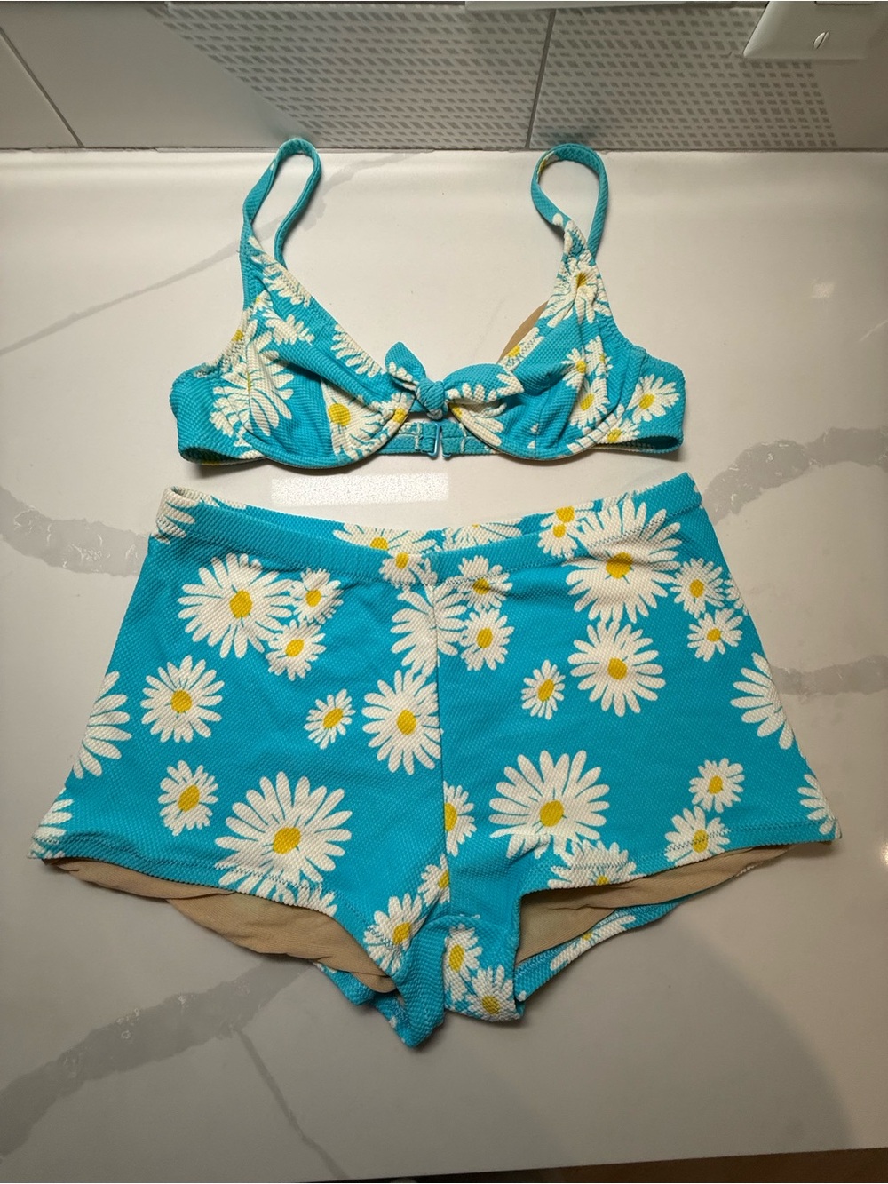 J. Crew Turquoise Daisy Print Bikini Top & High-Waist Shorts